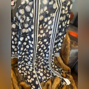 Navy Blue and White Patterned Kimono style cover up